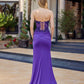 Vestido largo de fiesta Nox Anabel C1868 sin tirantes, ajustado, de jersey brillante con abertura alta en el muslo