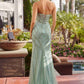 Nox Anabel C1877 Vestido de Noche de Tule Ajustado Totalmente Bordado con Escote en V