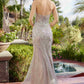 Nox Anabel C1877 Vestido de Noche de Tule Ajustado Totalmente Bordado con Escote en V