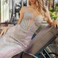 Nox Anabel C1877 Vestido de Noche de Tule Ajustado Totalmente Bordado con Escote en V