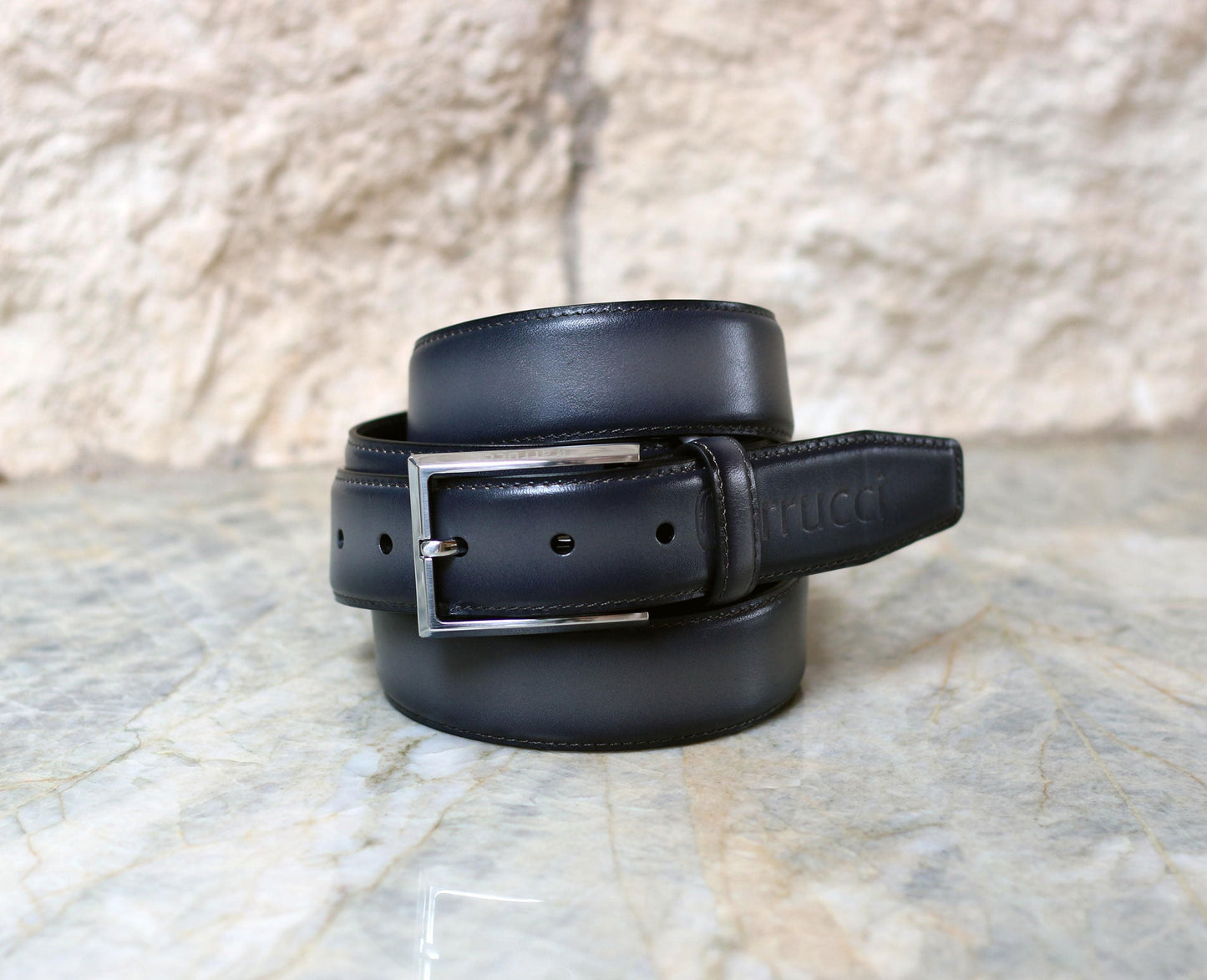 Carrucci Burnished Calfskin Belt - Grey