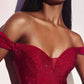 Cinderella Divine CA106 Long Off the Shoulder Fitted Evening Gown