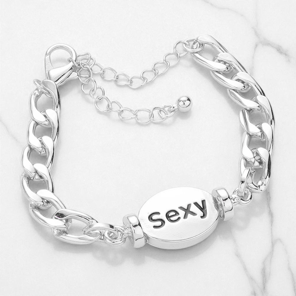 SEXY Metal Oval Message Charm Bracelet