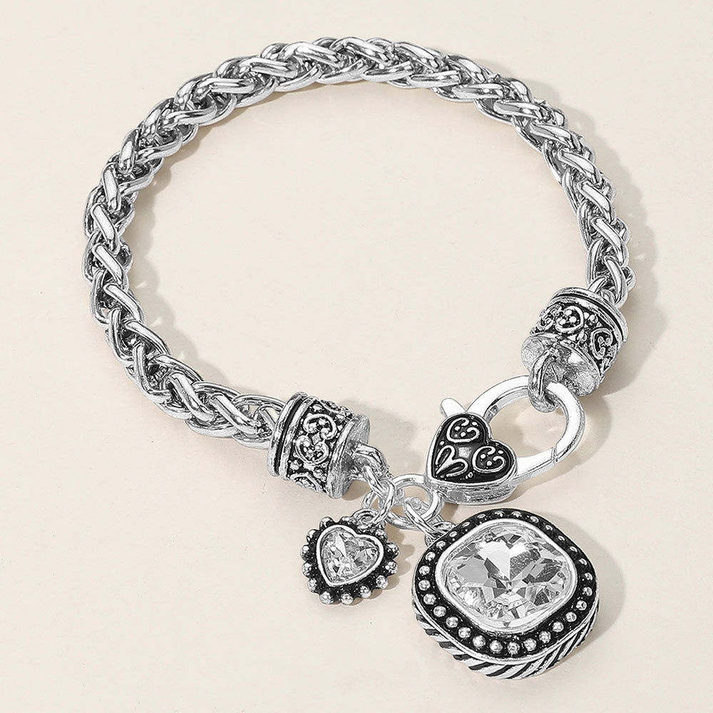 Square Heart Stone Charm Bracelet