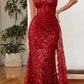 Ladivine CB046 Strapless Fitted Gown Floral Applique And Glitter Tulle Overskirt