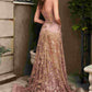 Cinderella Divine CB046W Strapless Gown Floral Applique Glitter Tulle Overskirt