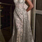 Ladivine CB046 Strapless Fitted Gown Floral Applique And Glitter Tulle Overskirt