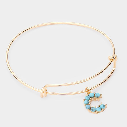 -C- Pulsera con dije de monograma inicial adornado con turquesa
