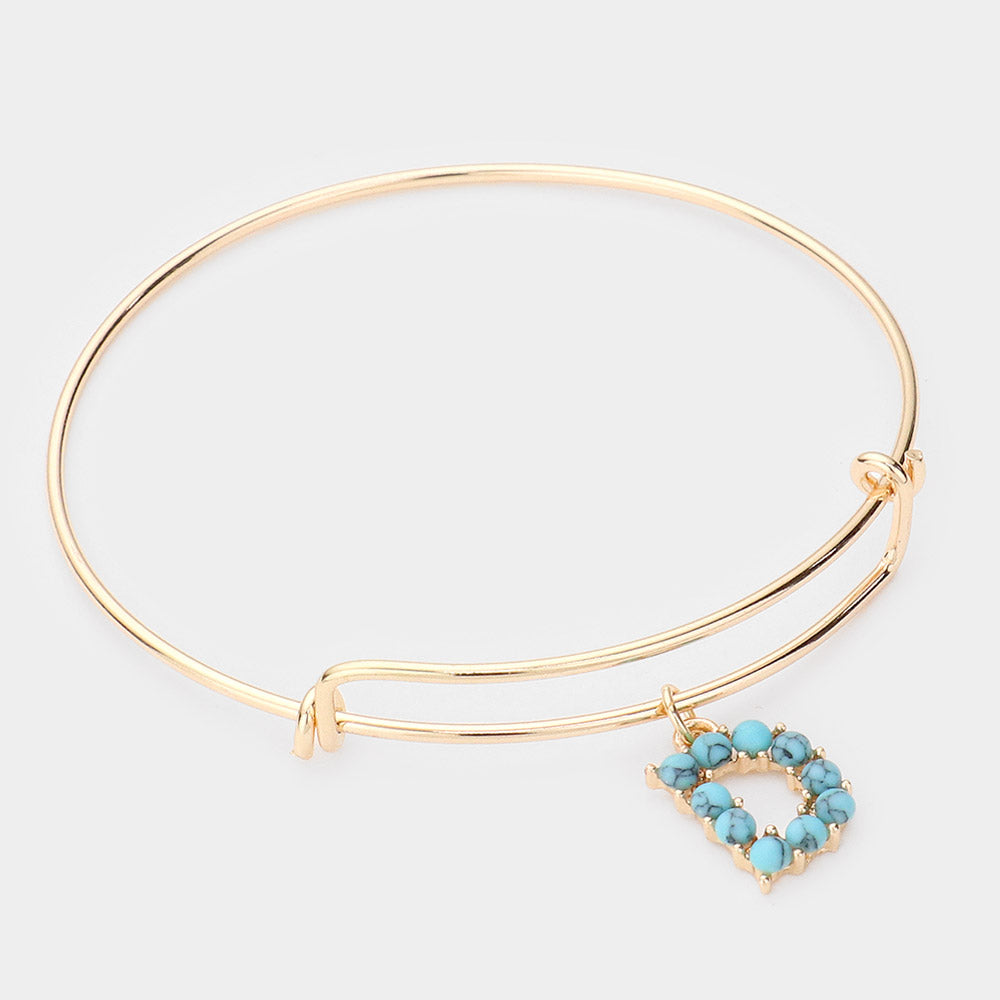 -D- Pulsera con abalorio de monograma inicial con adorno de turquesa
