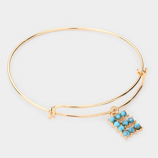 -E- Turquoise Embellished Initial Monogram Charm Bracelet