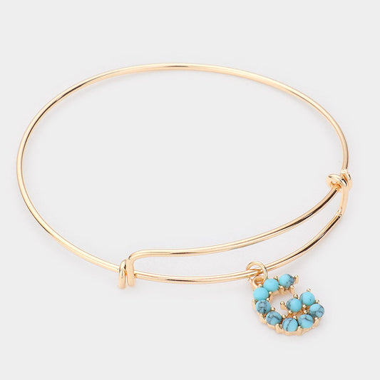 -G- Turquoise Embellished Initial Monogram Charm Bracelet