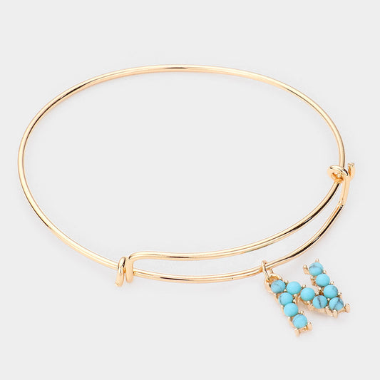 -N- Turquoise Embellished Initial Monogram Charm Bracelet
