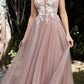 Cinderella Divine CB075 Long Floral A-Line Tulle Gown