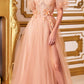 Cinderella Divine CB080 Long Strapless Tulle Floral Ball Gown