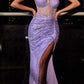 Cinderella Divine CB084 Vestido de noche ajustado sin tirantes con purpurina