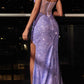 Cinderella Divine CB084 Vestido de noche ajustado sin tirantes con purpurina