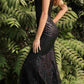 Cinderella Divine CB087 Fitted Glitter and Feather Gown