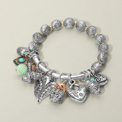Boho Heart Decorative Beads Charm Beaded Stretch Bracelet