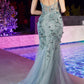 Vestido de sirena ajustado adornado Ladivine CB121 con mangas abullonadas