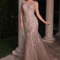 Ladivine CB128 Long Mermaid Floral Pattern Layers of Tulle Trumpet Gown