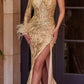Vestido de gala sexy de tul con estampado de purpurina, manga larga y un homsombro Ladivine CB131