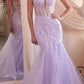 Vestido de noche largo de sirena ceñido con pedrería sin tirantes Ladivine CB139