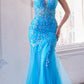 Vestido de noche largo de sirena ceñido con pedrería sin tirantes Ladivine CB139