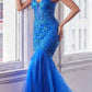 Vestido de noche largo de sirena ceñido con pedrería sin tirantes Ladivine CB139