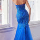 Vestido de noche largo de sirena ceñido con pedrería sin tirantes Ladivine CB139