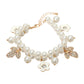 Rhinestone Pave Leaf Flower Charm Pearl Beaded Bracelet