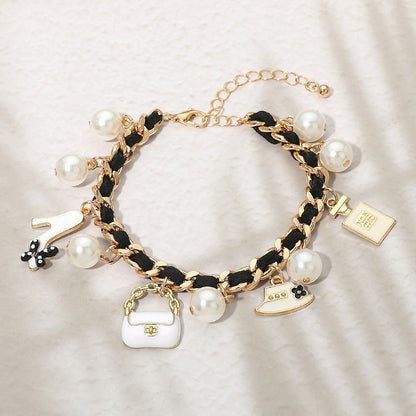 Fashion Pearl Charm Station Bracelet