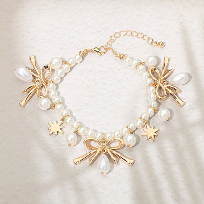 Bow CHarm Pearl Beaded Bracelet