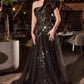 Vestido de gala negro asimétrico de un solo hombro Ladivine CB157