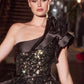 Vestido de gala negro asimétrico de un solo hombro Ladivine CB157