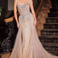 Ladivine CB158 Strapless Crystal Embellished Gown With Overskirt