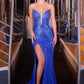 Vestido de noche elástico ajustado con escote pronunciado e ilusión Ladivine CB164