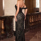 Vestido largo Ladivine CB165 sin tirantes, con escote corazón, ajustado y abertura alta