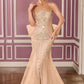 Vestido Ladivine CB167 ajustado con pedrería radiante, escote redondo y cola de lazo sobredimensionado