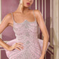 Vestido Ladivine CB167 ajustado con pedrería radiante, escote redondo y cola de lazo sobredimensionado