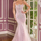 Vestido Ladivine CB167 ajustado con pedrería radiante, escote redondo y cola de lazo sobredimensionado