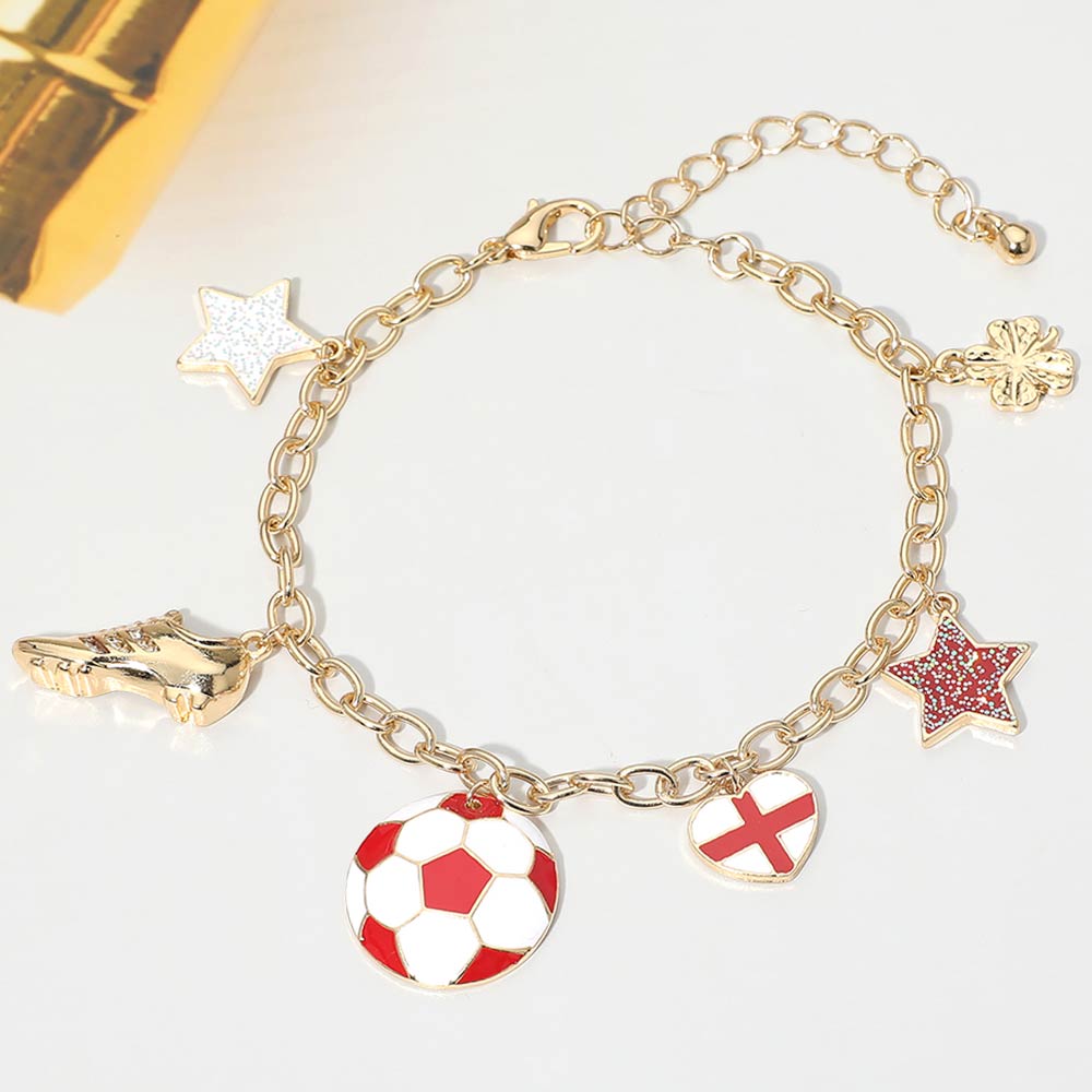 England Soccer Ball Shoe Star Charm Station Bracelet