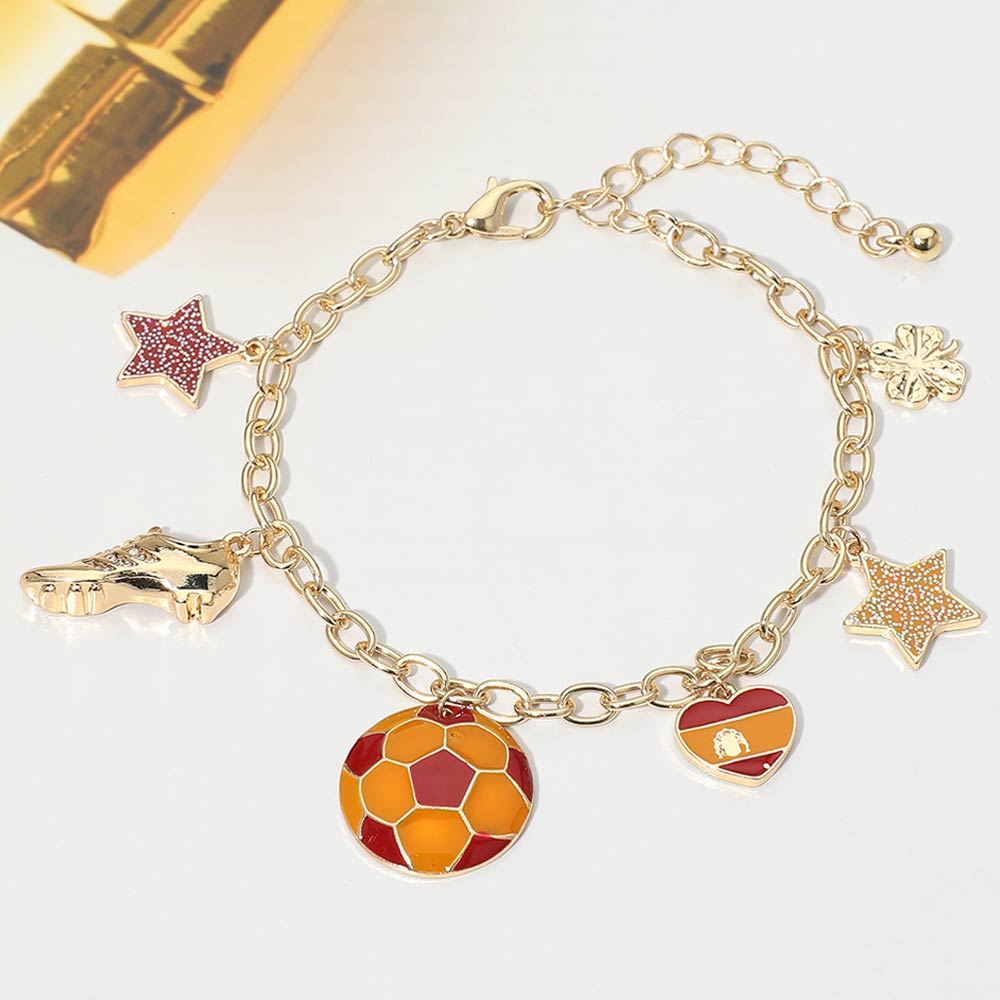 Spain Soccer Ball Shoe Star Charm Station Bracelet