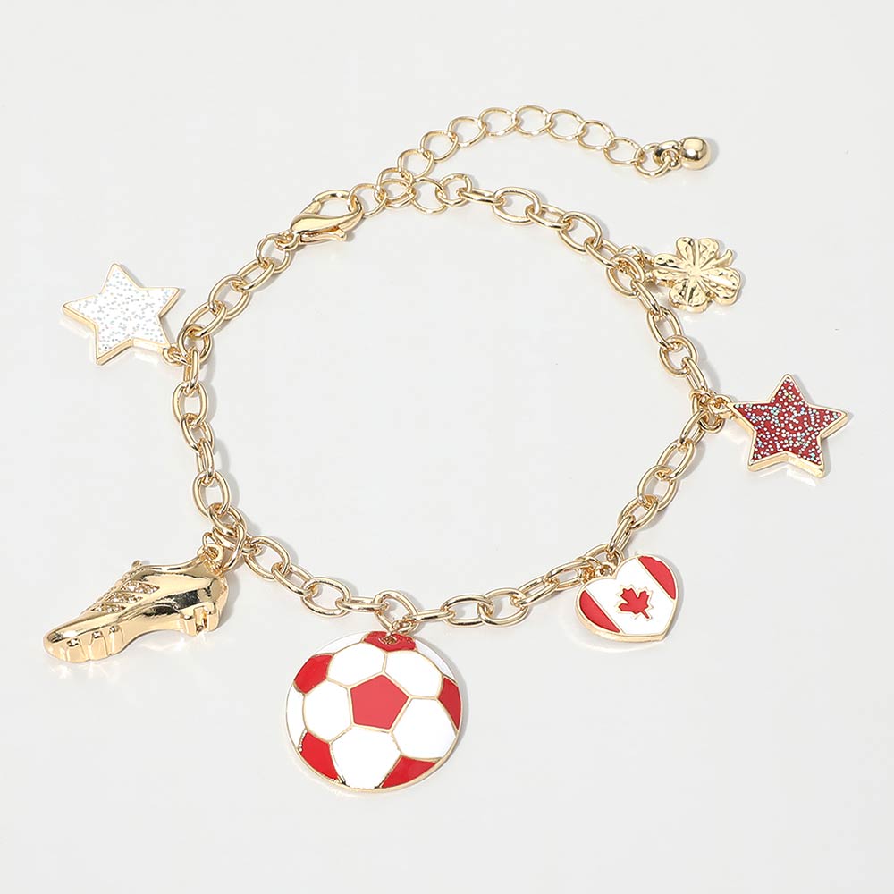 Canada Soccer Ball Shoe Star Charm Station Bracelet
