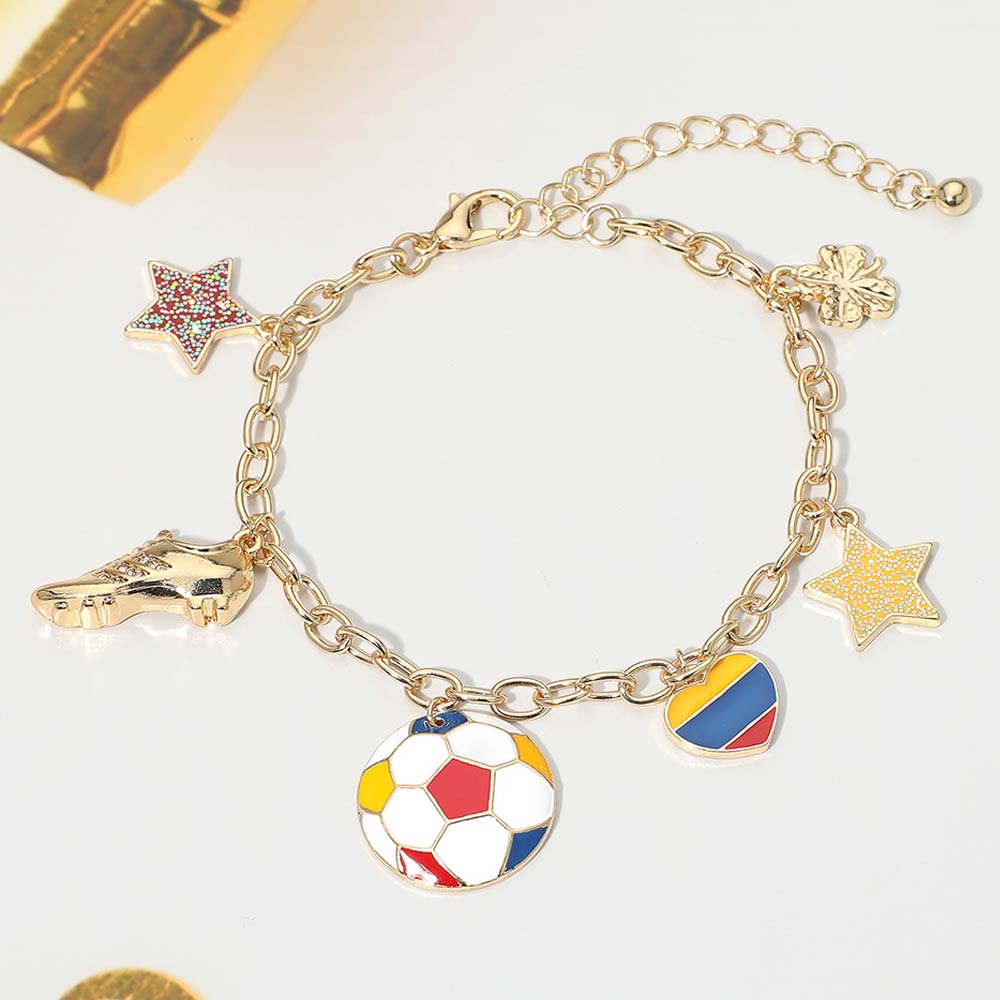 Women's Colombia Soccer Ball Shoe Star Charm Station Bracelet