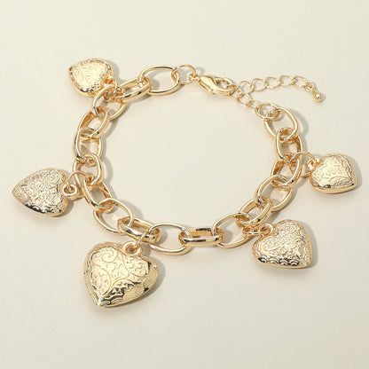 Chunky Heart Charm Station Chain Bracelet