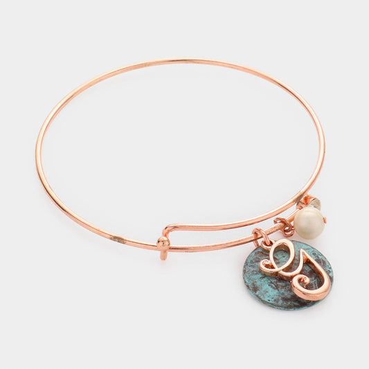 -G- Initial Monogram Pearl Charm Bracelet