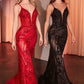 LIQUIDACIÓN - Vestido Ladivine CC0389 de encaje adornado, entallado, rojo (Talla 8)