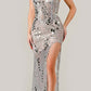 Vestido de noche formal largo transparente sexy Ladivine CC2292 con apliques de espejo adornados
