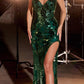 Vestido de noche formal largo transparente sexy Ladivine CC2292 con apliques de espejo adornados