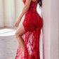 Vestido de noche formal largo transparente sexy Ladivine CC2292 con apliques de espejo adornados